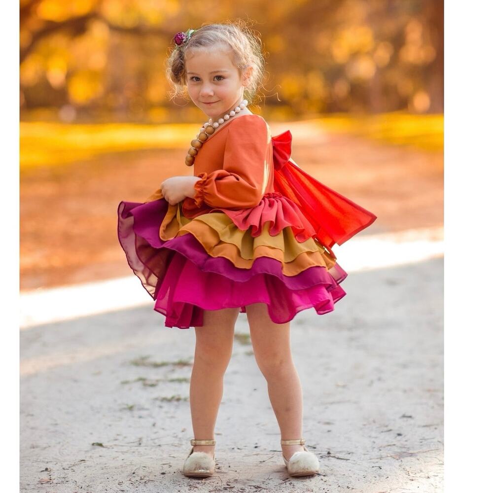 Millie Mae Falling Leaves Shortie Dress Girls 3T Fall Ruffle Boutique - Picture 1 of 8